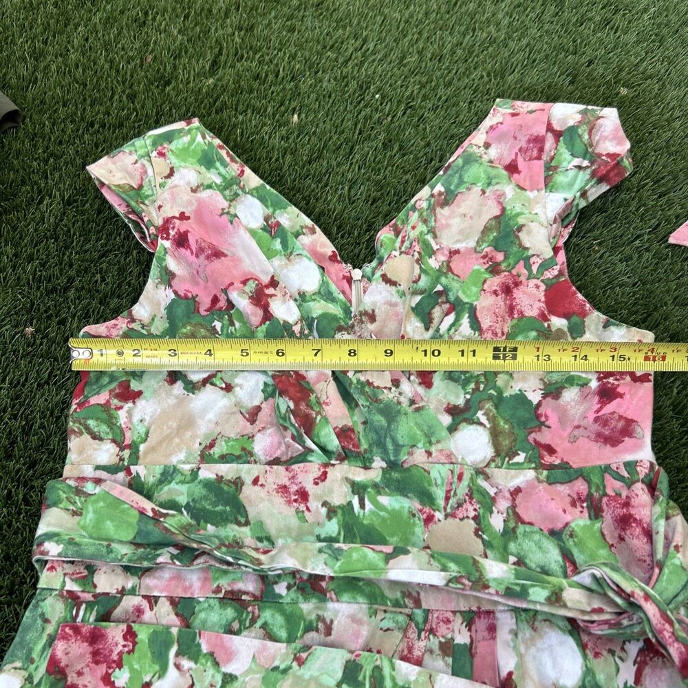 Talbots Sz 10 Dress Empire Waist V Neck Surplice Green Pink Fairy Floral Print - Picture 9 of 13